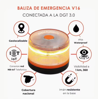 🔥Especial de Navidad: 80% DE DESCUENTOLuz de Emergencia V16 Aprobada por la DGT con Geolocalización 3.0 – Señalización de Ubicación para Automóviles, Plan de Datos Incluido – Base Magnética IP54 – Cumple con la Normativa 2026.